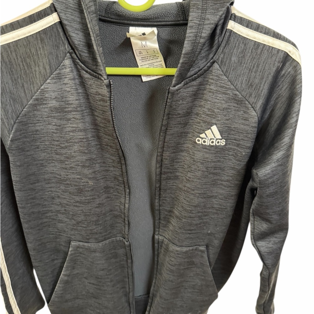 Adidas Kids Charcoal Hoodie with White Stripes - Picture 3 of 3